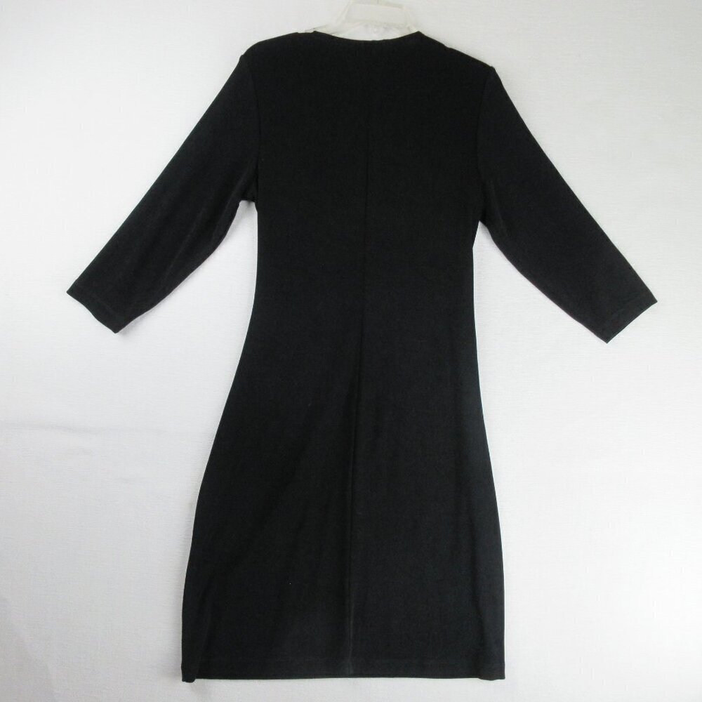 Chico's Travelers Black Faux Wrap Dress Size 1 US Size M V-Neck Midi 3/4 Sleeve